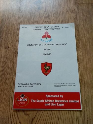 Western Province v France June 1993 Rugby Programme