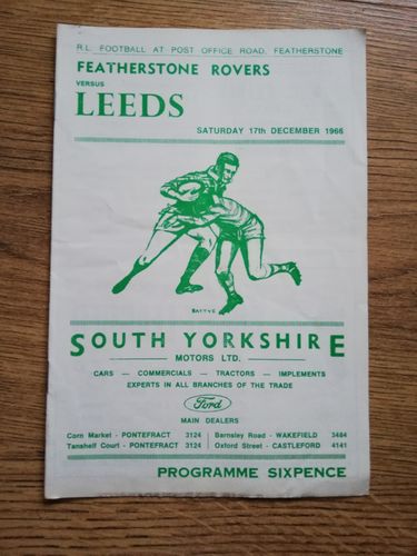Featherstone v Leeds Dec 1966 RL Programme
