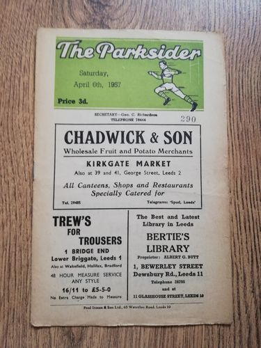 Hunslet v Featherstone Apr 1957 Rugby League Programme