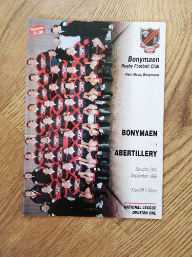 Bonymaen v Abertillery Sept 1998 Rugby Programme