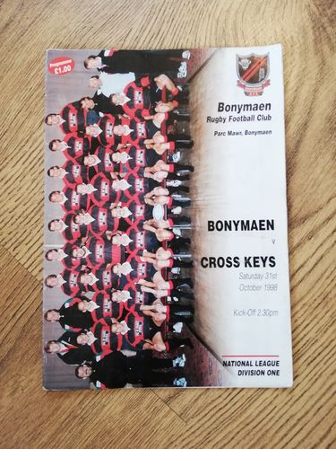 Bonymaen v Cross Keys Oct 1998 Programme