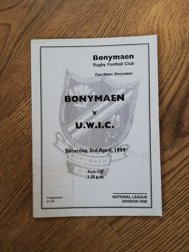 Bonymaen v UWIC Apr 1999 Programme