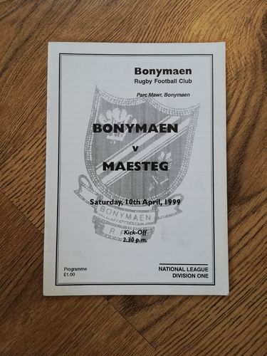 Bonymaen v Maesteg Apr 1999 Rugby Progamme