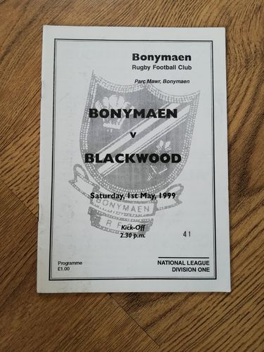 Bonymaen v Blackwood May 1999 Rugby Programme