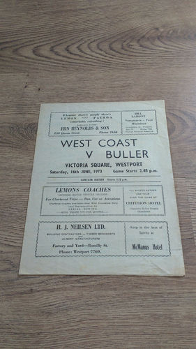 Buller v West Coast June 1973 Rugby Programme