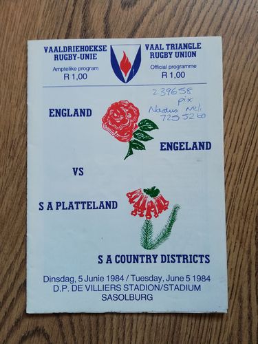 South African Country Districts v England 1984 Rugby Programme