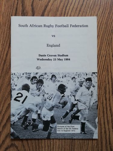 South African Rugby Federation v England 1984 Rugby Programme