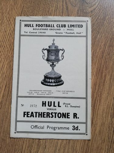 Hull v Featherstone Dec 1958 Rugby League Programme