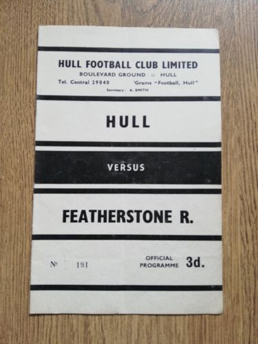 Hull v Featherstone Apr 1963 RL Programme