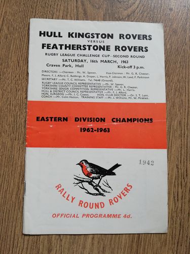 Hull KR v Featherstone Mar 1963 Challenge Cup RL Programme