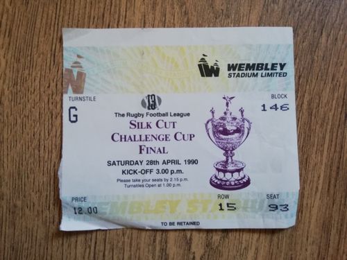 Warrington v Wigan 1990 Challenge Cup Final Rugby League Ticket
