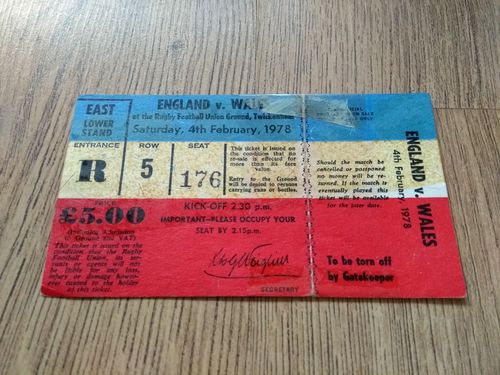 England v Wales 1978 Rugby Ticket