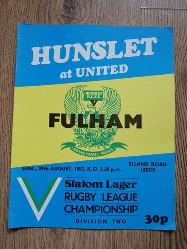 Hunslet v Fulham Aug 1982 RL Programme