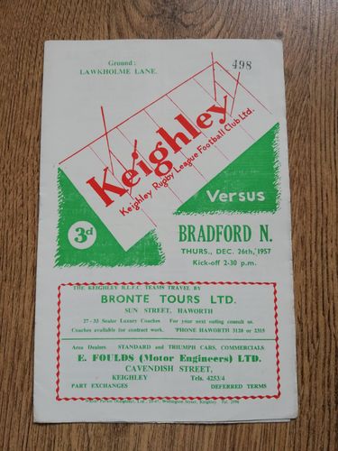 Keighley v Bradford Dec 1957 RL Programme