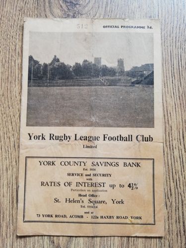 York v Castleford Apr 1962 RL Programme