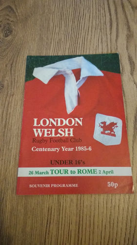 London Welsh U16 Tour to Rome 1986 Brochure