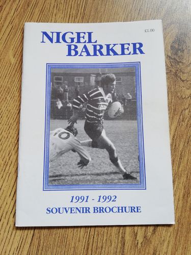 Nigel Barker - Featherstone 1991-92 Testimonial Brochure