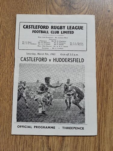 Castleford v Huddersfield Mar 1963 RL Programme