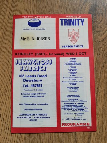 Wakefield v Keighley Oct 1977 BBC2 Trophy RL Programme