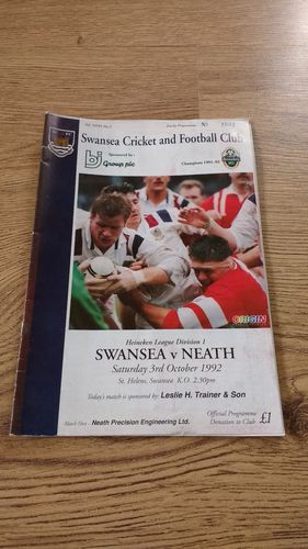 Swansea v Neath Oct 1992 Rugby Programme