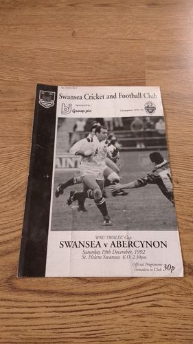 Swansea v Abercynon Dec 1992 Swalec Cup Rugby Programme