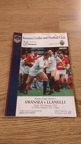 Swansea v Llanelli Jan 1993 Rugby Programme