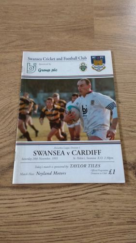 Swansea v Cardiff Nov 1993 Rugby Programme