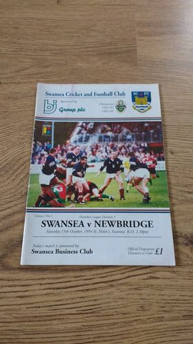 Swansea v Newbridge Oct 1994 Rugby Programme