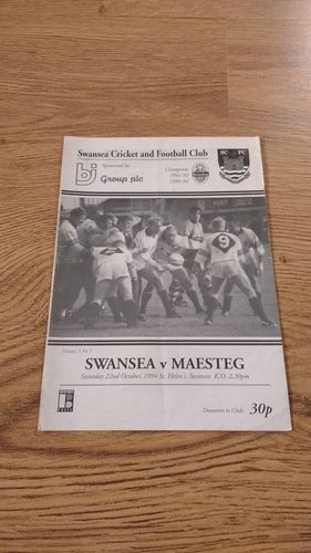 Swansea v Maesteg Oct 1994 Rugby Programme