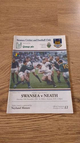 Swansea v Neath Nov 1994 Rugby Programme
