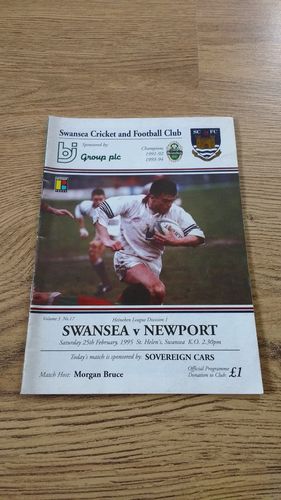 Swansea v Newport Feb 1995 Rugby Programme