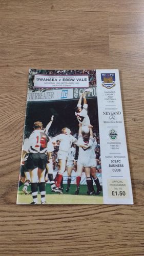 Swansea v Ebbw Vale Sept 1995 Rugby Programme