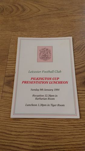 Leicester Rugby Club 1994 Pilkington Cup Presentation Luncheon Menu