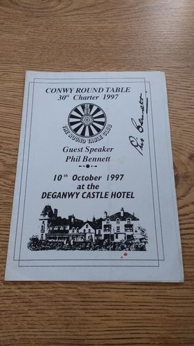 Conwy Round Table 1997 Phil Bennett Signed Rugby Dinner Menu