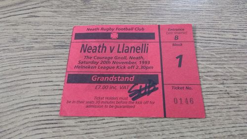 Neath v Llanelli Nov 1993 Rugby Ticket