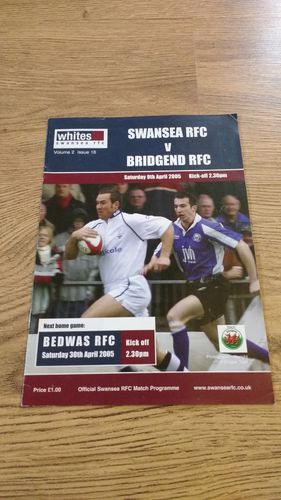 Swansea v Bridgend Apr 2005 Rugby Programme