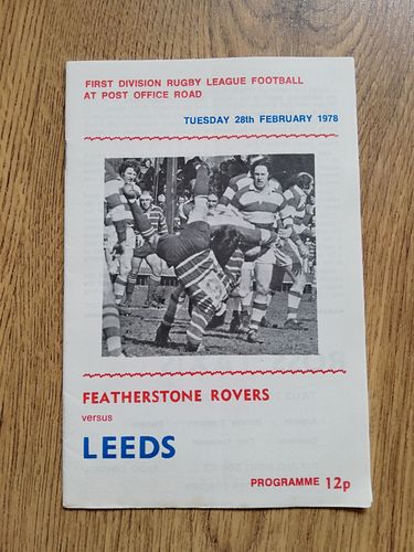Featherstone v Leeds Feb 1978 Rugby League Programme