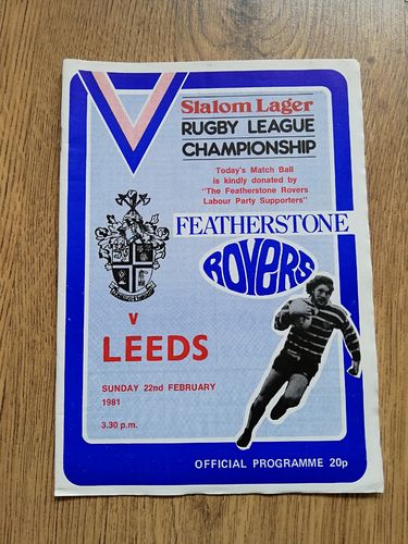 Featherstone v Leeds Feb 1981 Rugby League Programme