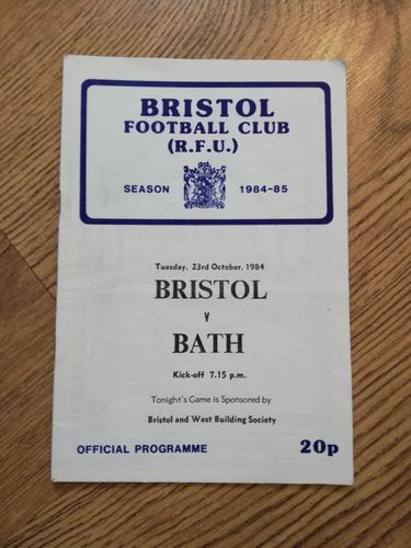 Bristol v Bath Oct 1984 Rugby Programme