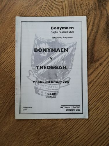 Bonymaen v Tredegar Jan 2000 Rugby Programme