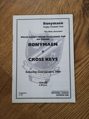 Bonymaen v Cross Keys Jan 2000 WRU Cup Rugby Programme