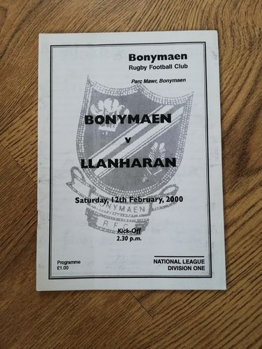 Bonymaen v Llanharan Feb 2000 Rugby Programme
