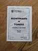 Bonymaen v Tondu Sept 2001 Rugby Programme
