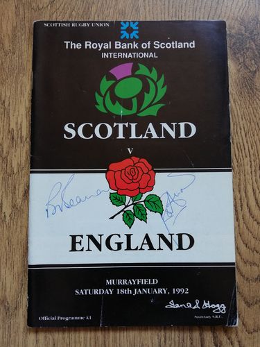 Scotland v England 1992 Signed Rugby Programme