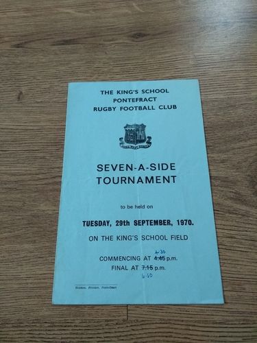 The King's School Pontefract 1970 Sevens Rugby Programme