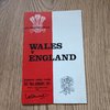 Wales v England 1971 Rugby Programme