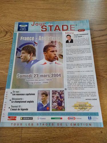 ' Jour de Stade ' Number 17 France v England 2004 Rugby Edition Magazine
