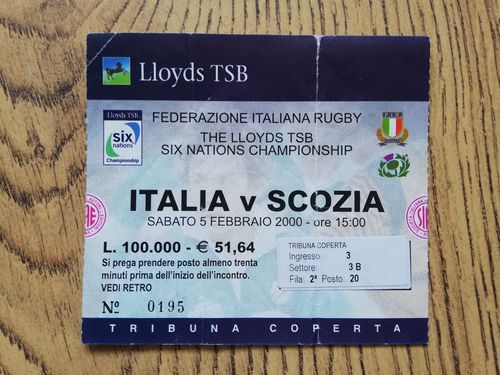 Italy v Scotland 2000 Rugby Ticket