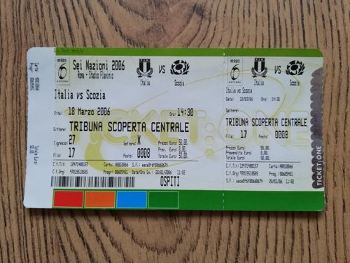 Italy v Scotland 2006 Used Rugby Ticket