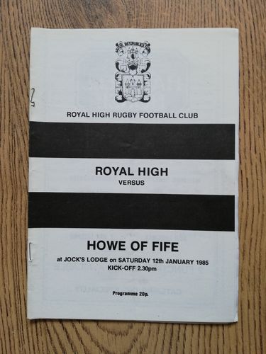 Royal High v Howe of Fife Jan 1985 Rugby Programme
